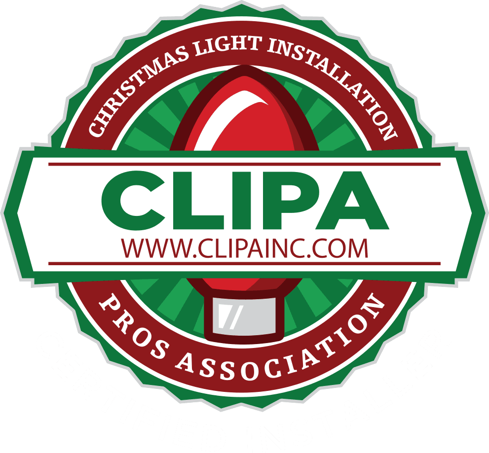 CLIPA badge logo with a red holiday bulb, website URL, and Certified Installer text.