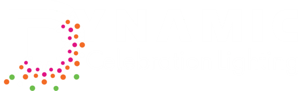 white logo for Dynamic Celebration Lighting